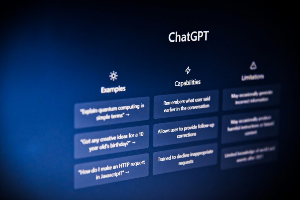ChatGPT Artificial Intelligence website home screen. 
